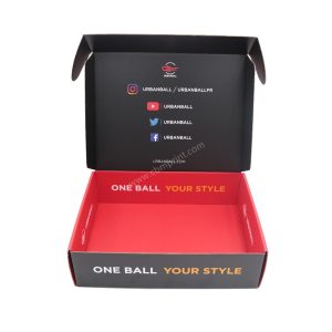 Custom colored corrugated flat product shipping boxes with plastic tray for ball