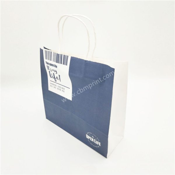 Biodegradable printed white paper bags with handles for coffee